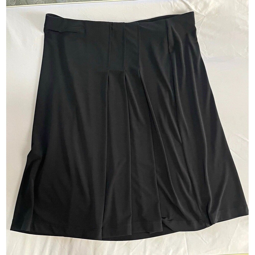 Apostrophe Women's Black Stretch Pleated A-Line Knee Skirt M Zip Poly/Spandex